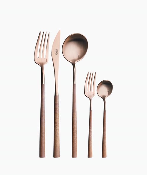 Ionia Neo Wooden Rose Gold Cutlery 30pc Set Case