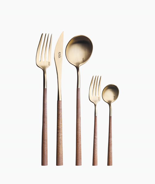Ionia Neo Wooden Gold Cutlery 30pc Set Case