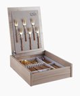 Ionia Neo Wooden Gold Cutlery 30pc Set Case